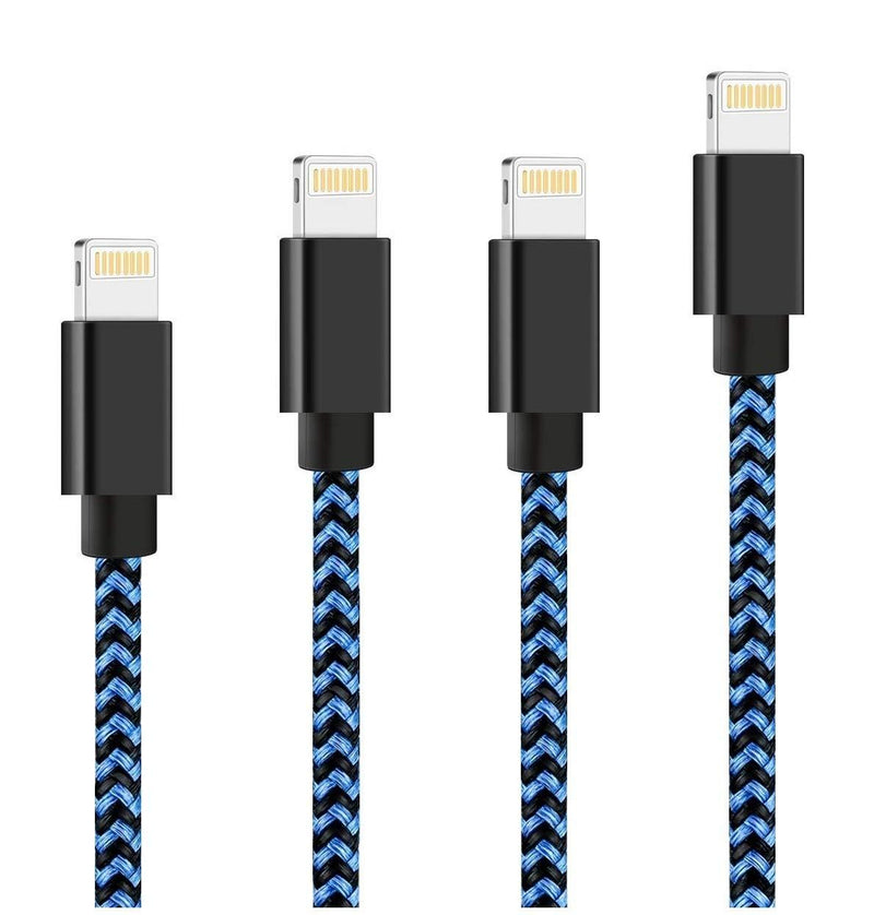 Phone Charger, Mfi Certified Phone Cable 4 Pack [3/6/6/10Ft] Cable Nylon Braided USB Charging&Syncing Cord Compatible with Phone12/11/XR/7/7Plus/X/XS Max/XS/XR/8/8Plus/6S/Plus/SE BLAC BLUE 3/6/6/10FT - LeoForward Australia
