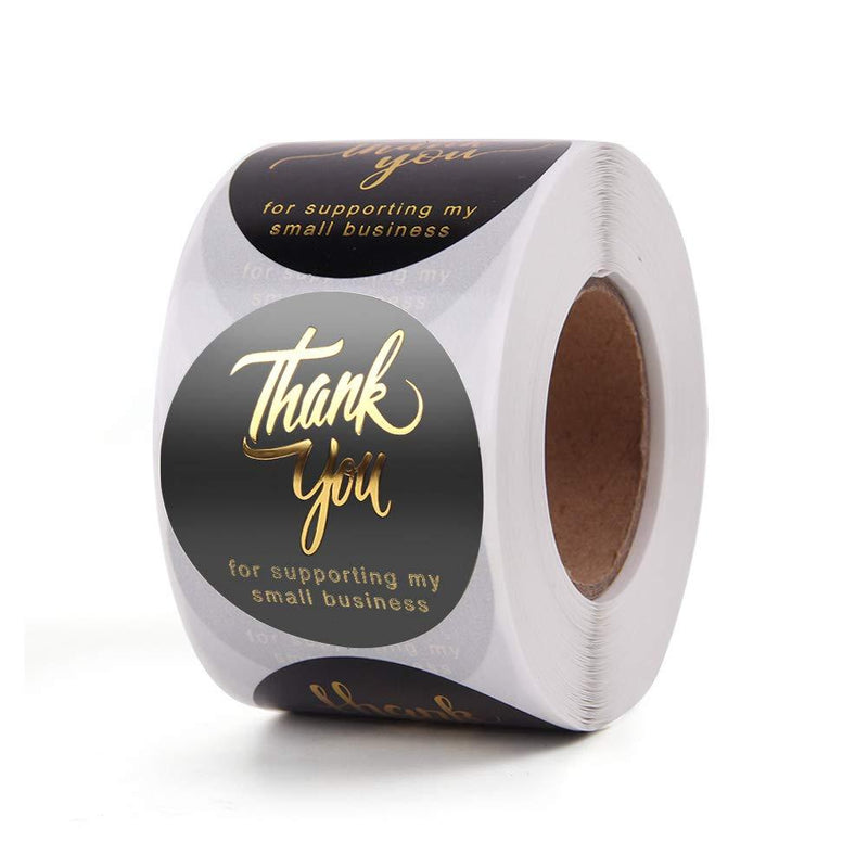 AYSOW 2 inch Thank You for Supporting My Small Business Stickers Labels Golden Font Round 500 Labels Per Roll for Business Owners, Online Retailers, Shops to Use on Bags, Boxes and Envelope Black - LeoForward Australia
