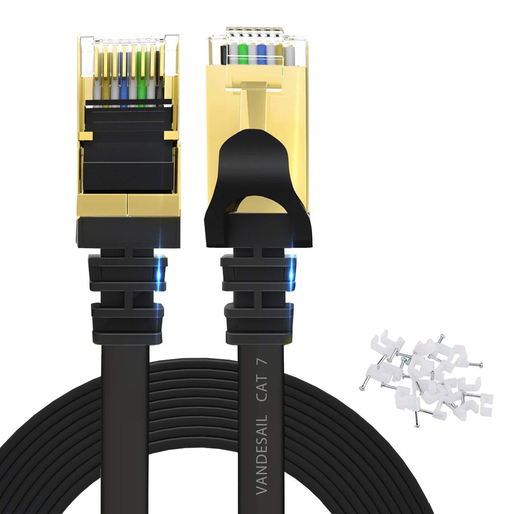 Ethernet Cable 15 ft+25 ft, VANDESAIL Cat7 LAN Network Cable, Cat 7 Internet Cables with RJ45 Connector for Router, Modem, Gaming, Xbox (15 Feet + 25 Feet, Black) 15 Feet + 25 Feet - LeoForward Australia