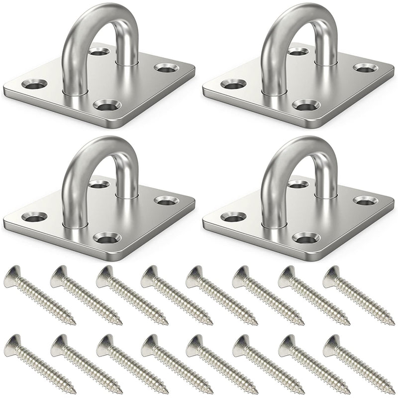  [AUSTRALIA] - 4 Pcs 1.4 x 1.2 Inch 304 Stainless Steel Ceiling Hooks Pad Eyes Plate Marine Hardware Hooks with Screws