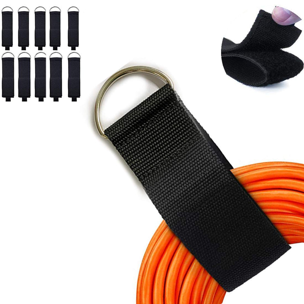  [AUSTRALIA] - 10 Pack Extension Cord Holder Organizer, (2 Size) Cord Storage Belt with Heavy Metal D-Ring for House, Basement, Garage Hook - Cable, Hose, Rope Wrap & Hanger for Indoor and Outdoor