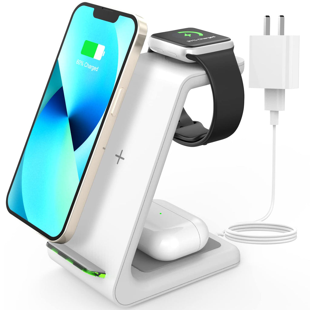  [AUSTRALIA] - JoyGeek Wireless Charging Station, Wireless iPhone Charger, 3 in 1 Charging Station for Apple iPhone 13 Pro Max/13 Pro/13/12 Pro Max/12 Pro/12/11 Pro Max/11 Pro/11/SE/X/XR/XS/8, iWatch7/6/SE/3,AirPods White