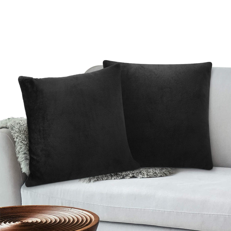  [AUSTRALIA] - PAVILIA Fleece Plush Throw Pillow Cover, Set of 2, Solid Black | Soft Solid Decorative Flannel Square Cushion Case for Sofa Couch | 18x18 Inches 18''x18''