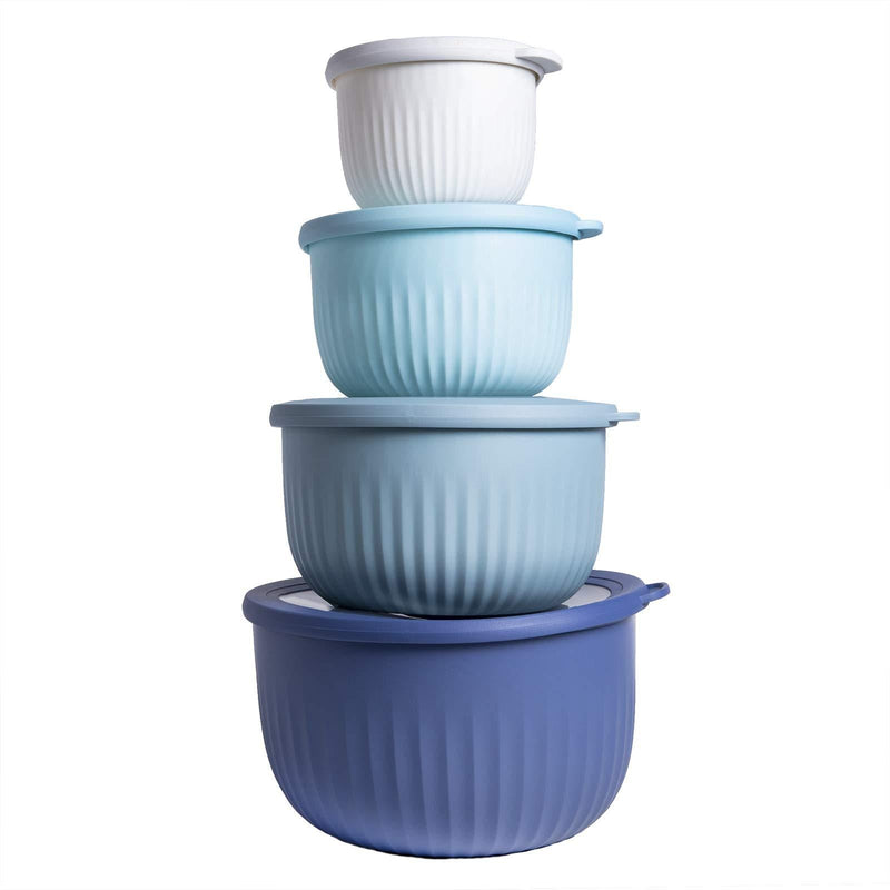  [AUSTRALIA] - Cook with Color Mixing Bowls - 8 Piece Large Nesting Plastic Mixing Bowl Set with Lids (Blue Ombre) Blue