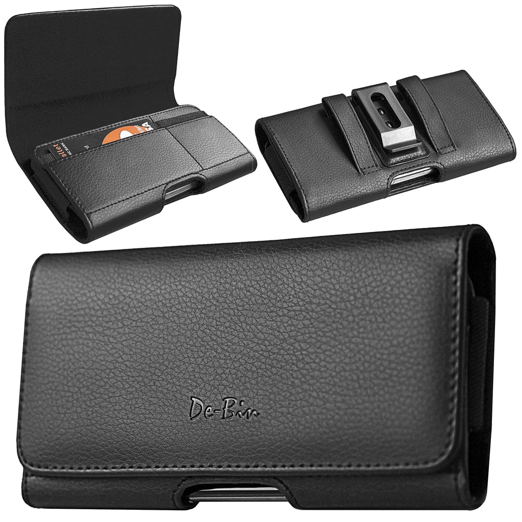  [AUSTRALIA] - De-Bin Holster for iPhone 13 Pro Max, 12 Pro Max, 11 Pro Max, Xs Max, 8 Plus – Premium Leather Cell Phone Case with Belt Clip Built-in Card Holder Pouch Cover Fits iPhone with Otterbox Case on Black