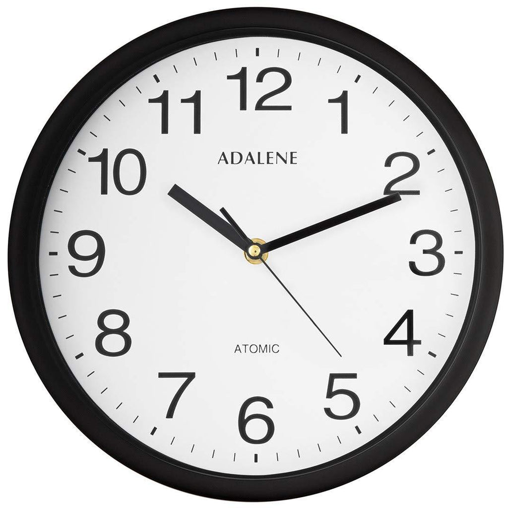  [AUSTRALIA] - Adalene 10 Inch Large Atomic Wall Clock Analog Display - Vintage Black Wall Clock Atomic Movement - Battery Operated Modern Wall Clock for Office, School Classroom, Kitchen, Bedroom, Bathroom, Outdoor
