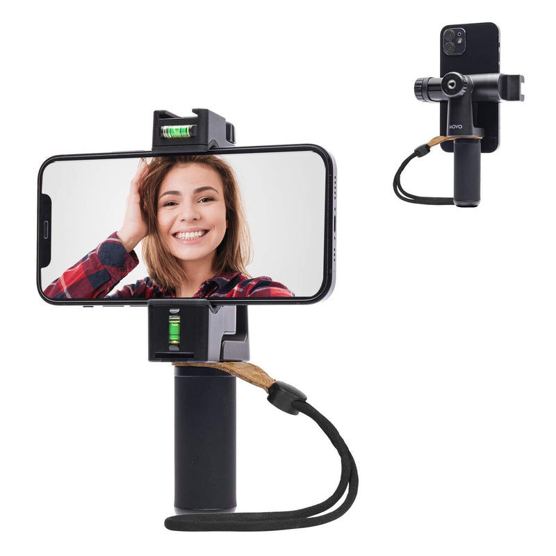  [AUSTRALIA] - Movo PR-3 Rotating Smartphone Grip Handle Rig with Vertical and Horizonal Positions, Wrist Strap, Tripod Mount, Cold Shoe Mount for Lights and Microphones - for iPhone, Samsung, Google, Android Phones