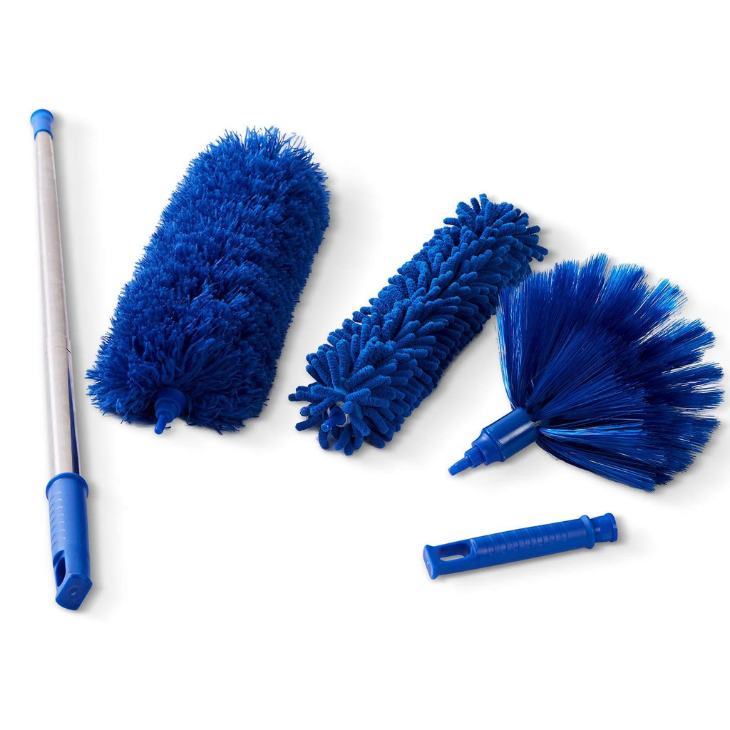 Microfiber Dusters w 2 Handle Sets, Durable 15~100 Inchs Long Telescopic Rod, Washable, Feather Dusters for Cleaning Cobweb, Ceilings Fans (3 Pack)…… Blue - LeoForward Australia