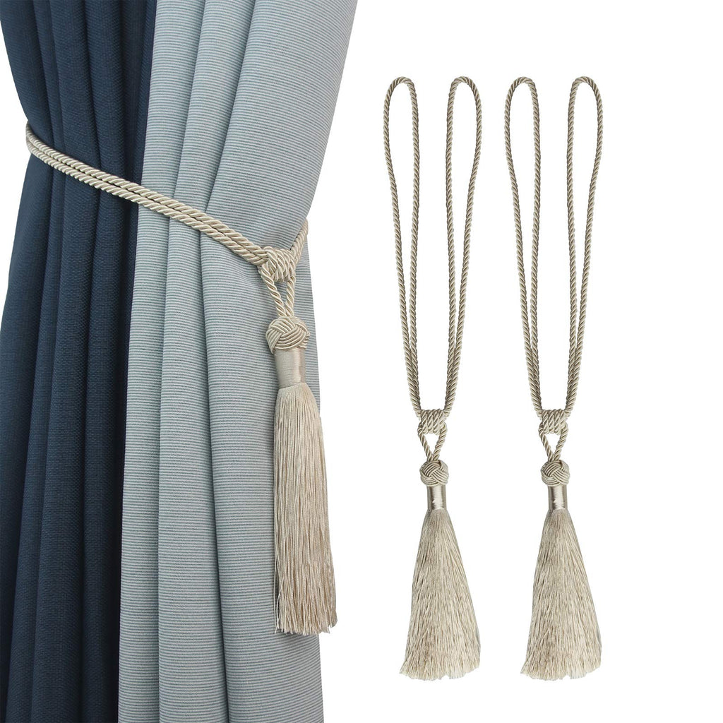  [AUSTRALIA] - Porlau 2 Pack Handmade Curtain Tiebacks Rope Tassel Tie-Backs Holdbacks for Office Home Decorative Drapery Tiebacks- Beige