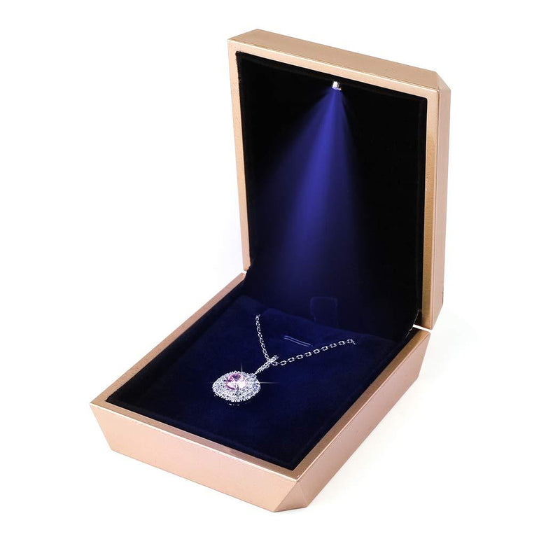  [AUSTRALIA] - iSuperb LED Pendant Necklace Box Bracelet Box Couple Jewelry Gift Boxes Case Small Jewelry Display for Proposal Engagement Wedding Valentine's Day (Golden) Golden