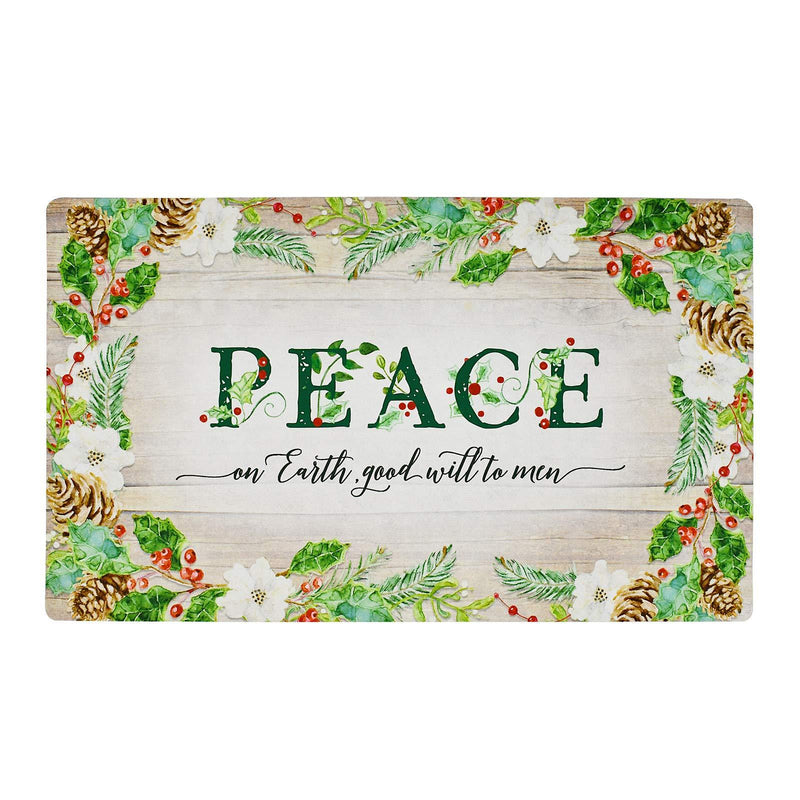  [AUSTRALIA] - Kilipes Christmas Decorative Door Mats Holiday Welcome Mats for Front Door Peace on Earth Non Slip Rubber Christmas Doormat 28.75x17.20 Low- Profile Entryway Mat Xmas Holiday Decor 28.75x17.20" Dark Green Peace