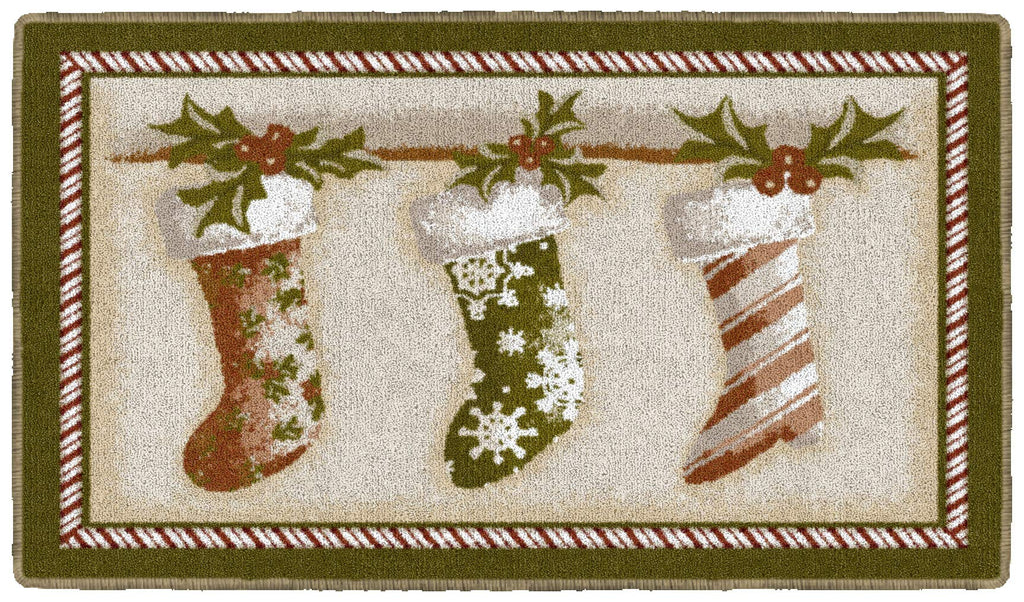  [AUSTRALIA] - Brumlow MILLS Hanging The Stockings Washable Festive Christmas Indoor or Outdoor Holiday Rug for Living or Dining Room, Bedroom and Kitchen Area, 20" x34, EW20557-20X34BH 1'8" x 2'10"