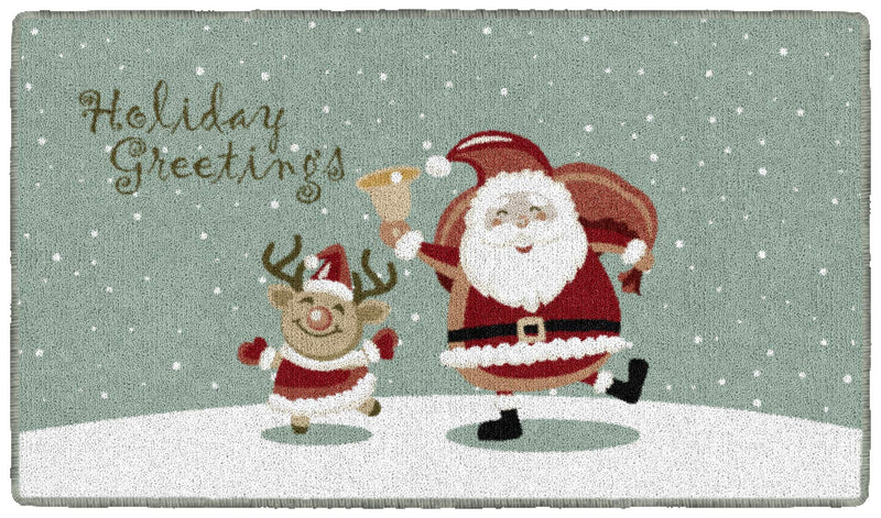  [AUSTRALIA] - Brumlow MILLS Holiday Greeting Jingle Washable Festive Christmas Santa and Reindeer Indoor or Outdoor Holiday Rug for Living or Dining Room, Bedroom and Kitchen Area, 20" x34, Grey, EW20562-20X34BH 1'8" x 2'10"