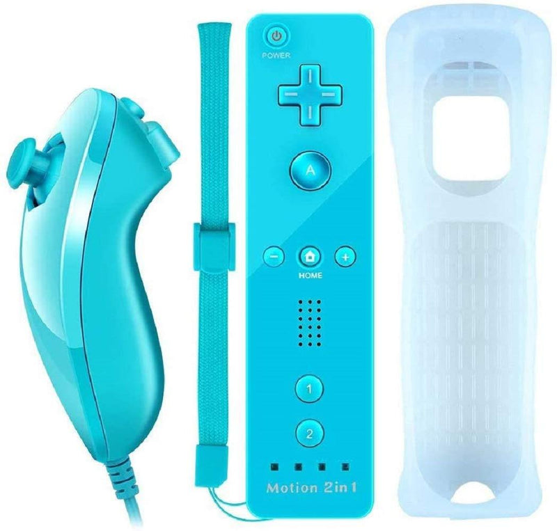  [AUSTRALIA] - Lyyes Wii Controller with Motion Plus Wii Motion Remote with Nunchuck for Wii Wii U (Blue) Blue