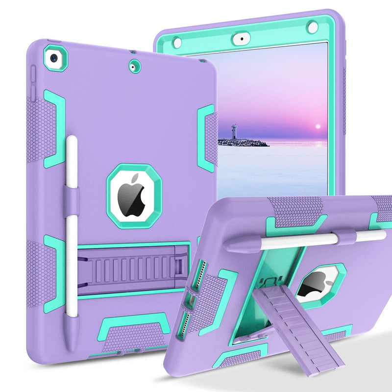  [AUSTRALIA] - BENTOBEN iPad 9th Generation Case, iPad 8th Generation Case, iPad 7th Gen Case, iPad 10.2 2021/2020/2019 Case, 3 in 1 Heavy Duty Rugged Shockproof Protective Cover with Stand Pen Holder, Purple/Green
