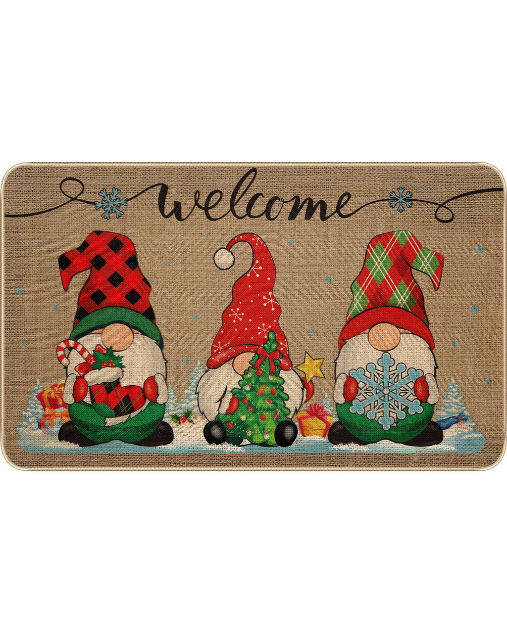  [AUSTRALIA] - Christmas Decorative Doormat Xmas Welcome Christmas Gnome Tomte Mat Non Slip and Washable Winter Doormat Rubber Back Santa Snowflakes Door Mat for Indoor Outdoor, 28 x 17 Inch