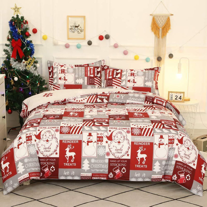  [AUSTRALIA] - ADASMILE A & S Christmas Bedding Set Santa Claus and Reindeer Pattern Duvet Cover for Christmas New Year Holiday Snowman and Snowflake Printed Ultra Soft Microfiber Comforter Cover Twin Size Christmas 01