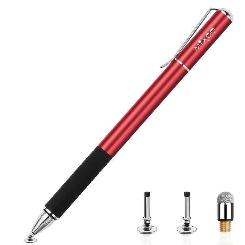 Mixoo Stylus Pens for Touch Screens - Disc & Fiber Tip 2 in 1 High Sensitivity Universal Stylus for iPad, iPhone, Tablets and Other Capacitive Touch Screens (Red) Red - LeoForward Australia