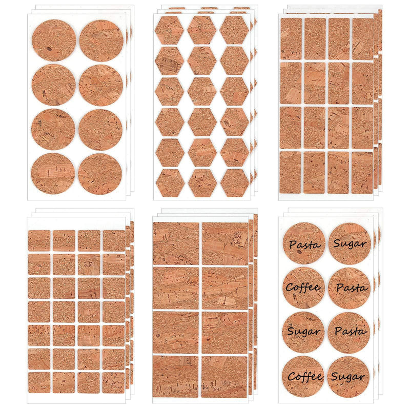  [AUSTRALIA] - FINGERINSPIRE 15Sheets(258Pcs) Cork Kitchen Labels, 5 Mixed Shapes Removable Bottle Labels Stickers Waterproof Natural Cork Wooden Adhesive Labels for Containers, Jars, Bottles or Home Organization