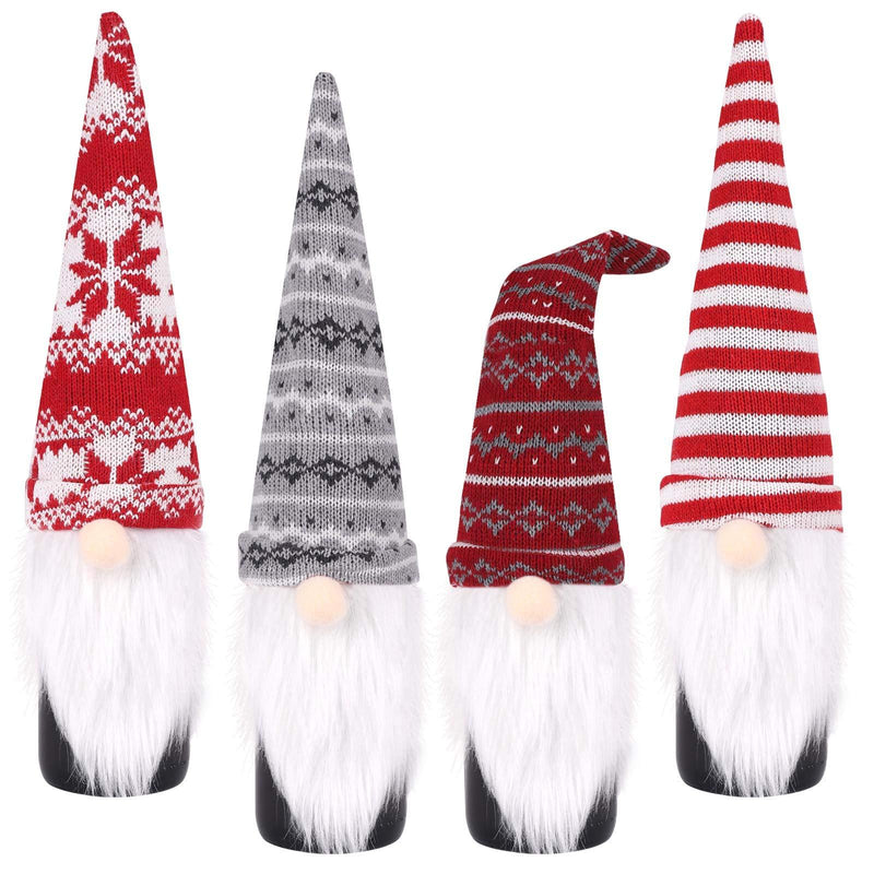  [AUSTRALIA] - Svnntaa Christmas Wine Bottle Cover Christmas Gnomes Wine Bottle Topper Cover Swedish Tomte Decorative Holiday Home Christmas Decorations Gift, 4 Pack