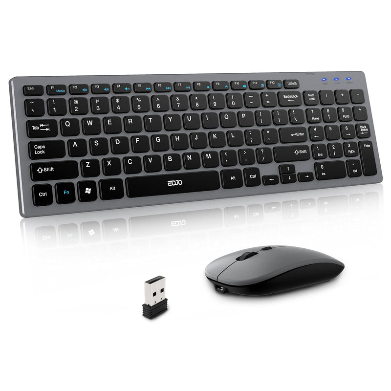  [AUSTRALIA] - Wireless Keyboard and Mouse Combo, EDJO Rechargeable 2.4GHz Ultra-Thin Computer Keyboard and Optical Mouse for Desktop/PC/Laptop/Notebook(Grey) Grey