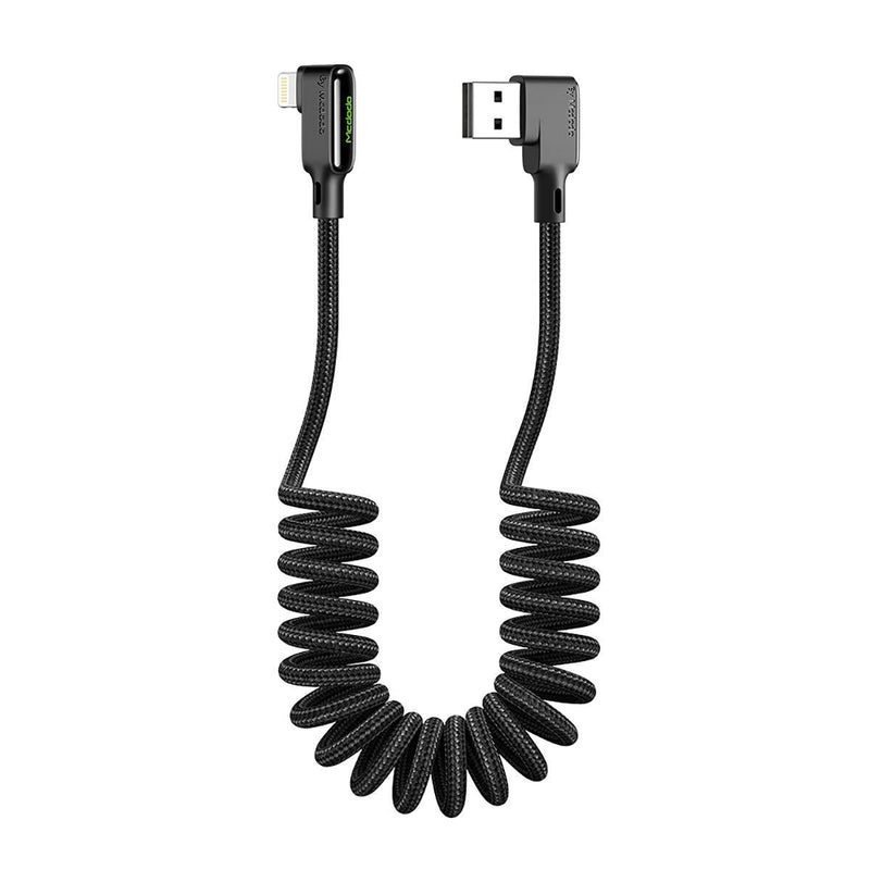 AICase 90 Degree Coiled Charging Cable,Right Angle Design Gaming LED Cord 6ft/1.8m Elastic Nylon Cable,Charge and Sync for Phone XS/XS Max/XR/Phone X/8/8 Plus/7/7 Plus, Pad Pro Air 2 and More - LeoForward Australia
