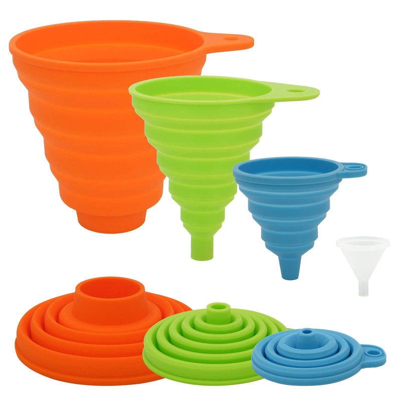  [AUSTRALIA] - 4 Different Sizes Kitchen Funnel, Funnels for Filling Bottles, Food Grade Silicone Collapsible Funnel, Premium Canning Funnel/Food Funnel, Large Funnel for Wide Mouth Jar, Medium/Small/Mini Funnel Set