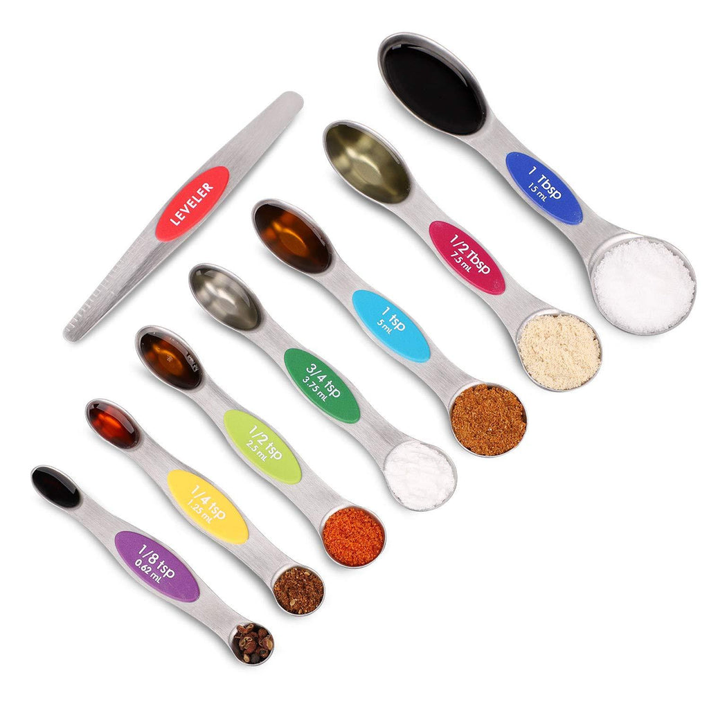  [AUSTRALIA] - PAKITNER Magnetic Measuring Spoons Set, Dual Sided, Stainless Steel, Fits in Spice Jars, Multi-Color, Set of 8