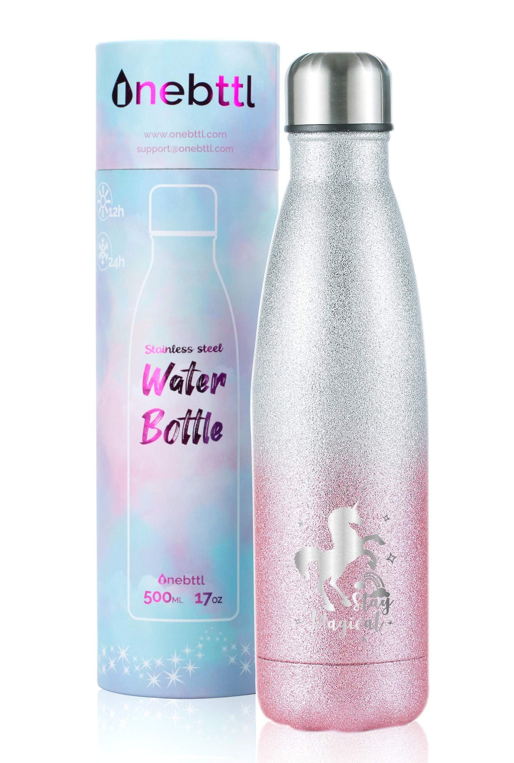  [AUSTRALIA] - Unicorn Gifts, Unicorn Party Supplies, Stainless Steel Water Bottle, Kids Water bottle 17oz/500ml Double Wall Vacuum Insulated Thermo Bottle Glitter Pink Magical