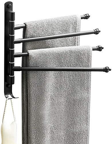  [AUSTRALIA] - Lonffery Outdoor Towel Rack, Black Bathroom Rack, 4-Arm Wall Towel Bar for Pool, Hot Tub, Spa, Matte Black