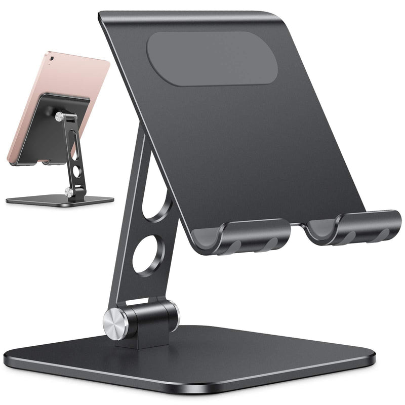  [AUSTRALIA] - Upgraded Adjustable Tablet Stand Holder - OMOTON iPad Stand Holder with Heavier Base, Heavy Duty Aluminum Foldable Desktop Tablet Dock Compatible with iPad 9th gen, iPad Mini 6 /Air/Pro, Black