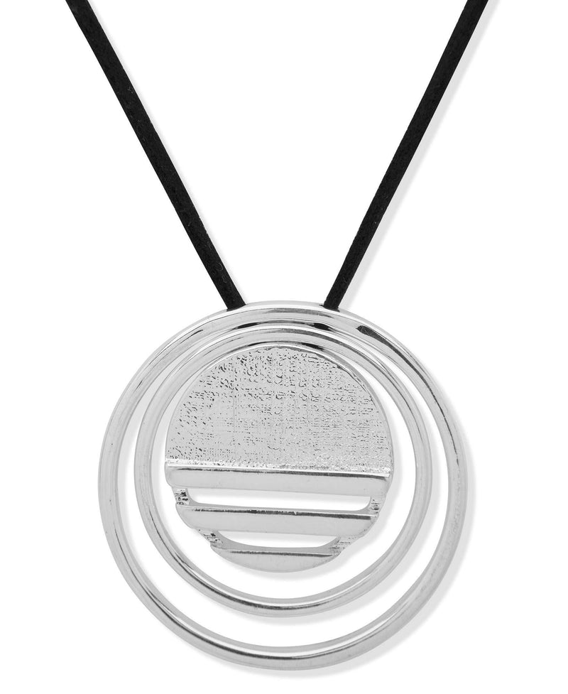 Chaps Women's 32 Inch Circle Pendant Necklace, Silver, Jet Black - LeoForward Australia