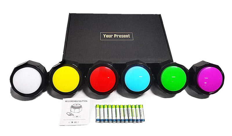  [AUSTRALIA] - RIBOSY Set of 6 Colors, Recordable Button, Dog Training Buzzer - Record & Playback Your Own Message to Teach Your Dogs Voice What They Want (Battery Included) Red+Yellow+White+Purple+Green+Blue