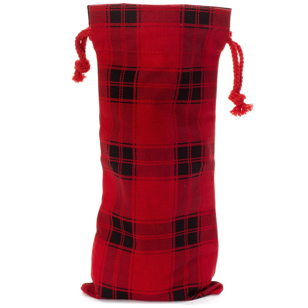  [AUSTRALIA] - Buffalo Plaid Wine Bottle Gift Bag for Christmas, New Years, Holiday Parties - 13" x 6" Classy Giftable Drawstring Wine Tote Cover and Carrier for Standard 12" Wine, Champagne, Bottled Beverages