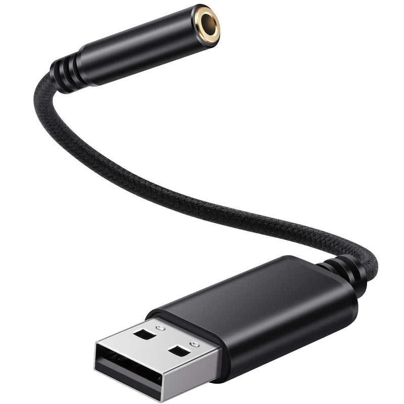  [AUSTRALIA] - USB to 3.5mm Headphone Jack Audio Adapter, Support USB to TRRS 4-Pole 3.5 aux Port Headset, External Stereo Sound Card for PC, Laptop, PS4,Mac etc (0.6 Feet, Black) 0.6 Feet