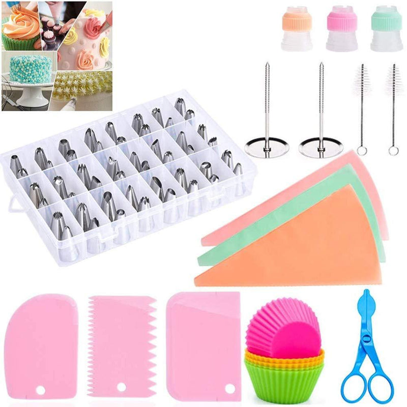  [AUSTRALIA] - Cake Decorating Kits Tools Supplies 69 Pcs Piping Bags & Tips Set 48 Numbered Icing Tips, Pattern Chart & EBook, 3 Pastry Bags, 2 Flower Nails, 3 Couplers Baking Frosting Tools for Cupcakes Cookies