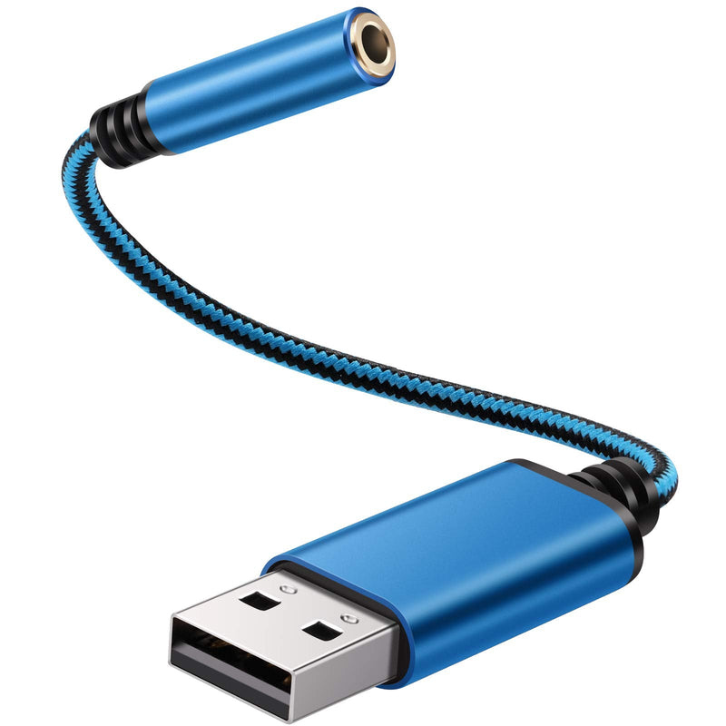  [AUSTRALIA] - USB to 3.5mm Headphone Jack Audio Adapter, Support USB to TRRS 4-Pole 3.5 aux Port Headset, External Stereo Sound Card for PC, Laptop, PS4,Mac etc (0.6 Feet, Blue) 0.6 Feet