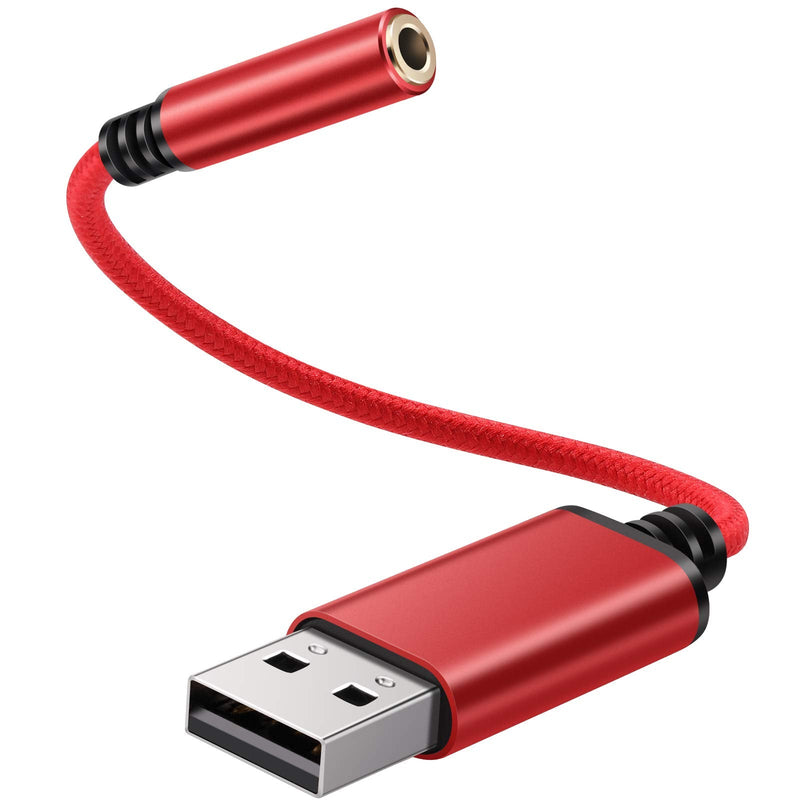  [AUSTRALIA] - USB to 3.5mm Headphone Jack Audio Adapter, Support USB to TRRS 4-Pole 3.5 aux Port Headset, External Stereo Sound Card for PC, Laptop, PS4,Mac etc (0.6 Feet, Red) 0.6 Feet