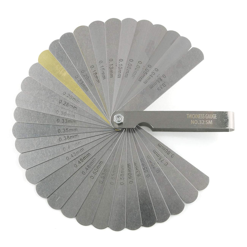 [AUSTRALIA] - E-outstanding Steel Feeler Gauge 32 Blades 0.0015-0.035 inch / 0.04-0.88mm Dual Marked Metric and Imperial Gap Measuring Tool