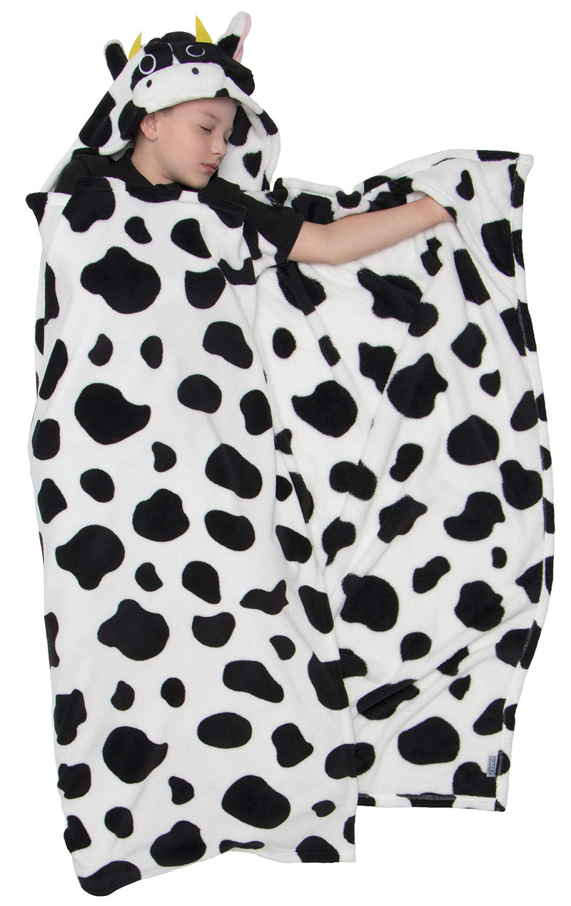  [AUSTRALIA] - Funziez! Cow Hooded Blanket - Wearable Blanket for Kids - Childrens Blanket (Black/White, One Size) Black/White