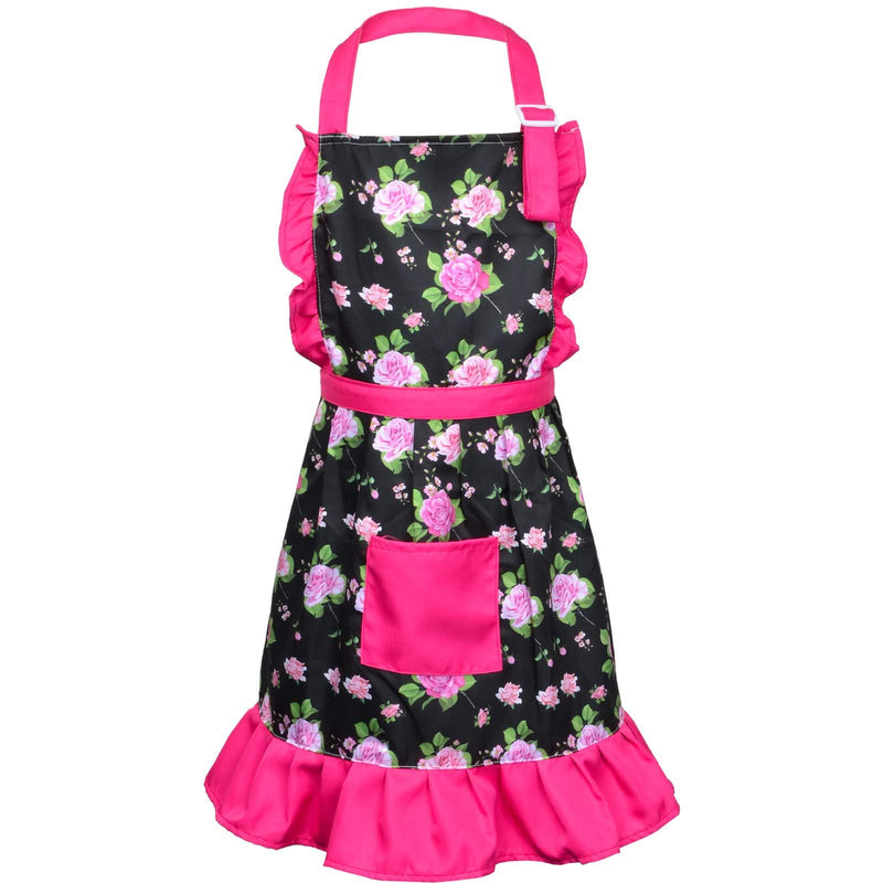  [AUSTRALIA] - Sylfairy Kids Apron, Child Aprons with Adjustable Strap Pockets, Rainbow Unicorn Apron, Girls Pleated Skirt Aprons for Baking Painting Gardening(Black, Small) Black Small,3-5Years