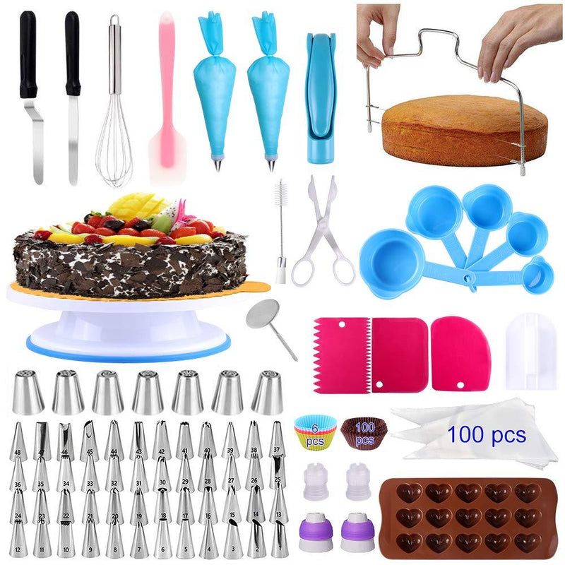  [AUSTRALIA] - Cake Decorating Supplies 283 PCS KAMIDA Cake Decorating Tools with Rotating Turntable Stand, Leveler, Icing Tips,Disposable Bags,Chocolate Mold, Cake Decorating Kits for Beginners and Pro Cake Lovers