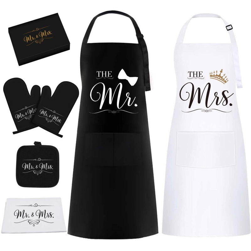  [AUSTRALIA] - Mr & Mrs Aprons Gift Set for Couple - Funny Housewarming Wedding Gifts for Couple, Engagement Gifts for Women, Bridal Shower Gift for Bride with Dish Towel, Oven Mitts & Pot Holder