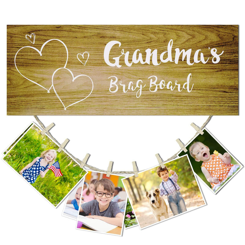  [AUSTRALIA] - Grandma's Brag Board Wooden Hanging Photo Frame Nana Grandmothers Photo Holder Grandma's Picture Frame with DIY Craft Note Clips for Grammy from Granddaughter and Grandson (Brown) Brown