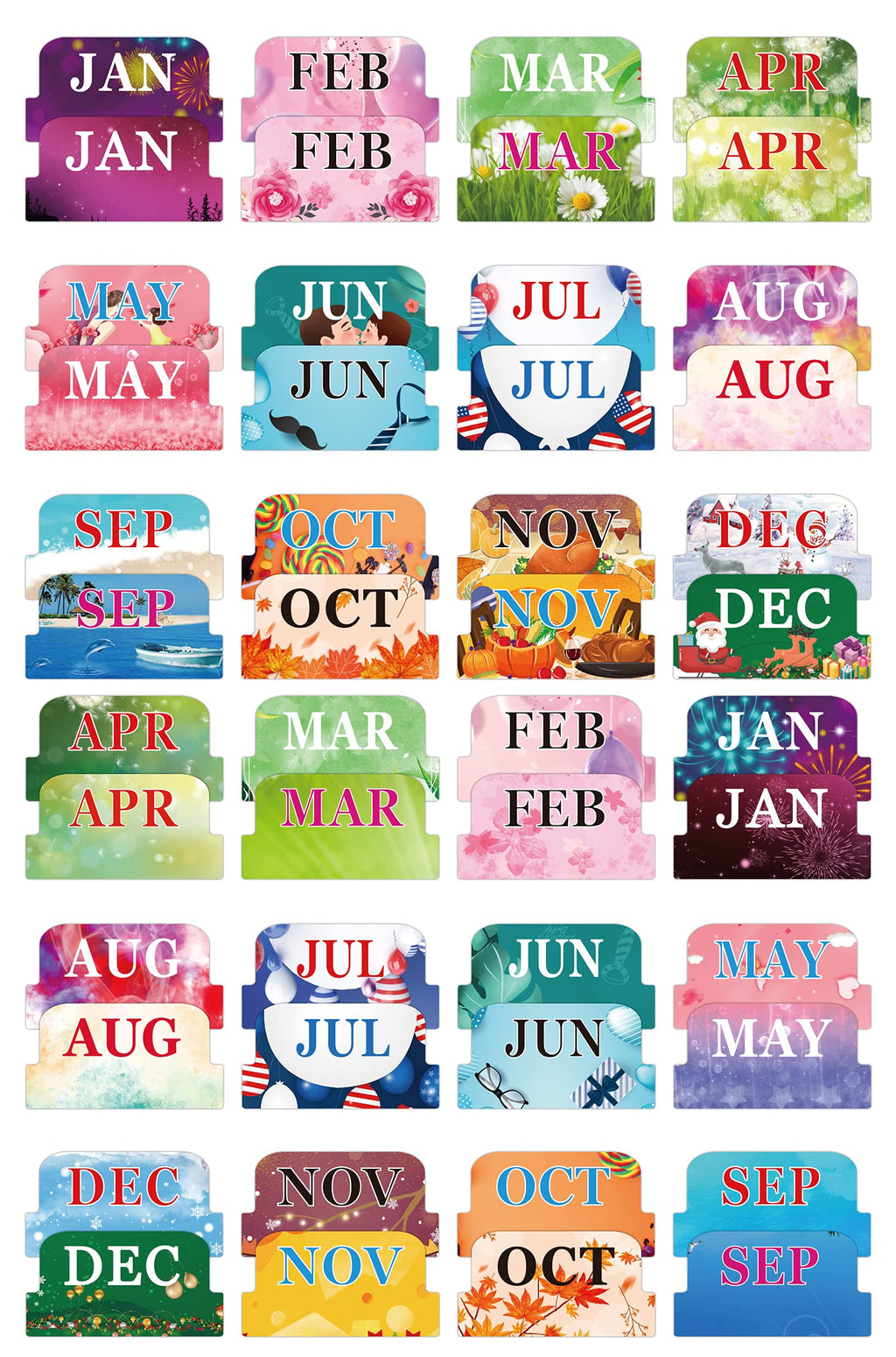  [AUSTRALIA] - 48 Pieces Colorful Monthly Adhesive Tabs, 4 Sheets Monthly Divider Tabs, 1-12 Months per Sheet, Durable Waterproof Monthly Calendar Index Tabs for Planners Journal and Notebook Organizations