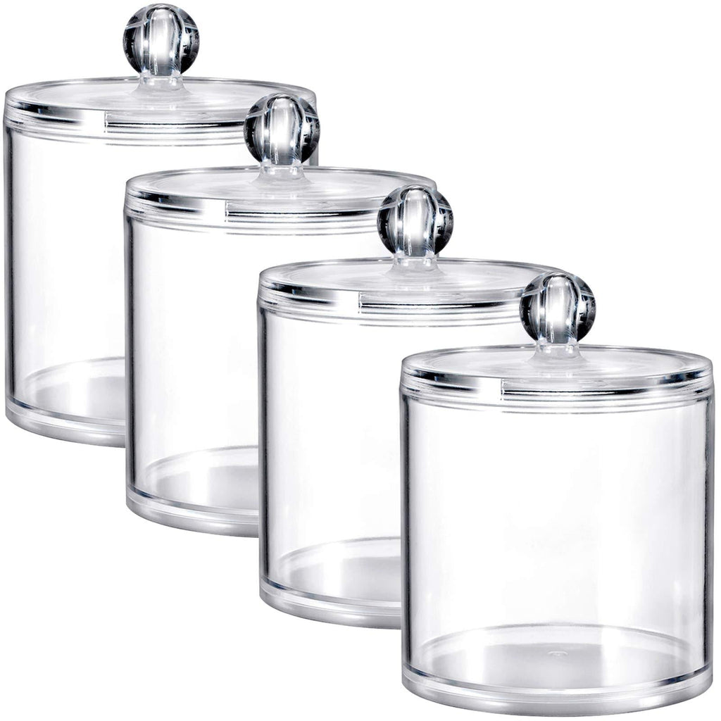  [AUSTRALIA] - SheeChung 4 Pack Plastic Acrylic Bathroom Vanity Countertop Canister Jars with Storage Lid, Apothecary Jars Qtip Holder Makeup Organizer for Cotton Balls,Swabs,Pads,Bath Salts (Clear, 20 Oz) Clear