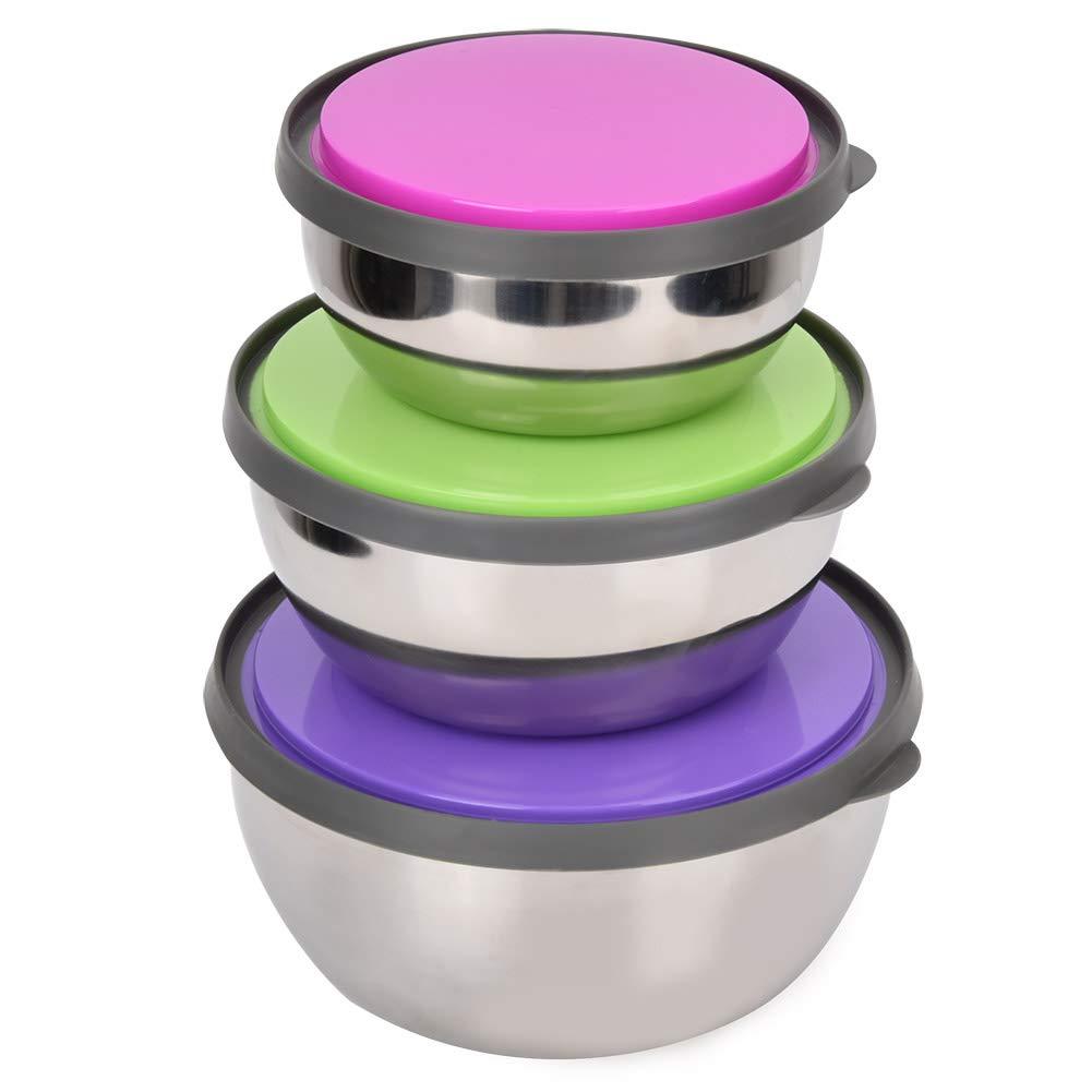  [AUSTRALIA] - 3Pcs Stainless Steel Multicolor Mixing Bowls Set, Food Storage Bowl with Airtight Sealed Lid, Nested Food Box Container for Cooking Baking Prepping Food