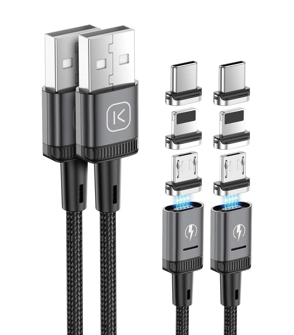 2Pack Magnetic Charging Cable 3.3ft, KUULAA 3 in 1 QC 3.0 3A Fast Charging Cord Nylon Braided Magnetic Phone Charger, Magnetic USB Cable Compatible with Mirco USB Type C iProduct and Smart Devices 2pack 3.3ft Gray - LeoForward Australia