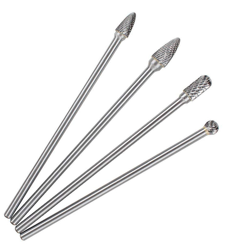 Mesee Set of 4 Tungsten Carbide Rotary Burrs, 6 Inch Long Double Cut Rotating Burr with 6mm Shank Files Rasp Bit Tools Kit for DIY Woodworking Metal Carving Polishing Engraving Drilling - LeoForward Australia