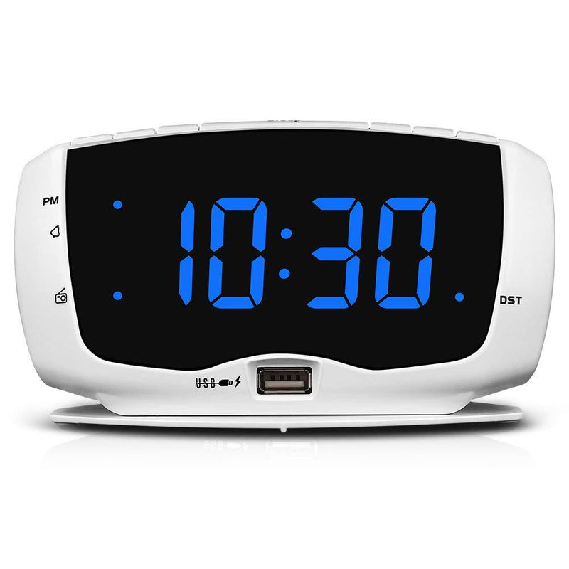 DreamSky Alarm Clock Radio for Bedroom with Dual USB Charging Ports,1.4 Inches Blue Digits with Adjustable Dimmer, Digital Clock FM Radio with DST and Snooze. White and Blue - LeoForward Australia